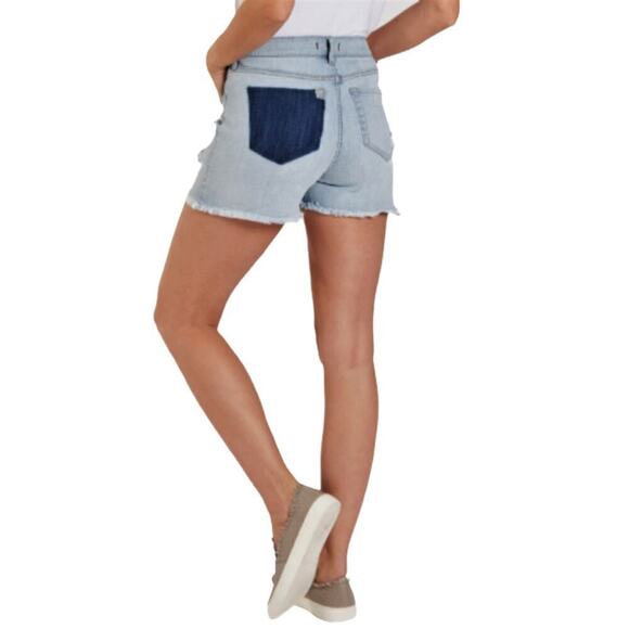 NWT DEAR JOHN Ava High Rise Raw Hem Missing Pocket Destructed Denim Shorts - Picture 6 of 9